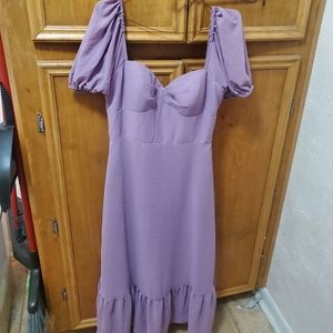 AZAZIE BABYA-Line Ruched Chiffon Tea-Length Dress Wisteria